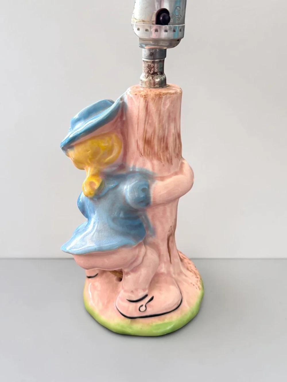 Vintage Ceramic Figural Lamp Base with Boy by Tree